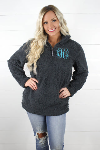 Quarter Zip Sherpa Pullover WITH Monogram!! - Glittering Boutique