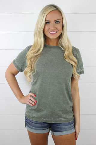 Short Sleeve Acid Wash Burnout Tee - Glittering Boutique