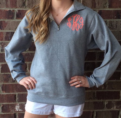 Monogrammed Quarter Zip Pullover Sweatshirt - Glittering Boutique