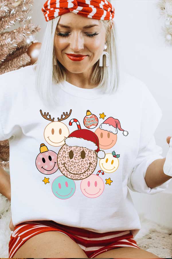 Smiley Cheetah Santa Hat Sweatshirt